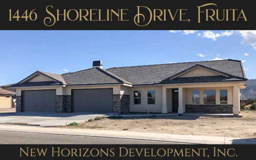 1446 Shoreline Drive in Fruita is a 3 bedroom, 2 bath executive home with a 4-car garage, built-in locking storage room, and large RV parking area with space for multiple vehicles. The living area is open concept, with windows facing both north and south, and the master has a 5-piece bath, dual walk-in closets, and access to the covered back patio. Located on the golf course in Fruita, this home is a must-see!