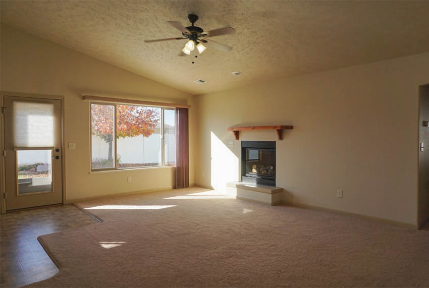 family room with gas fireplace