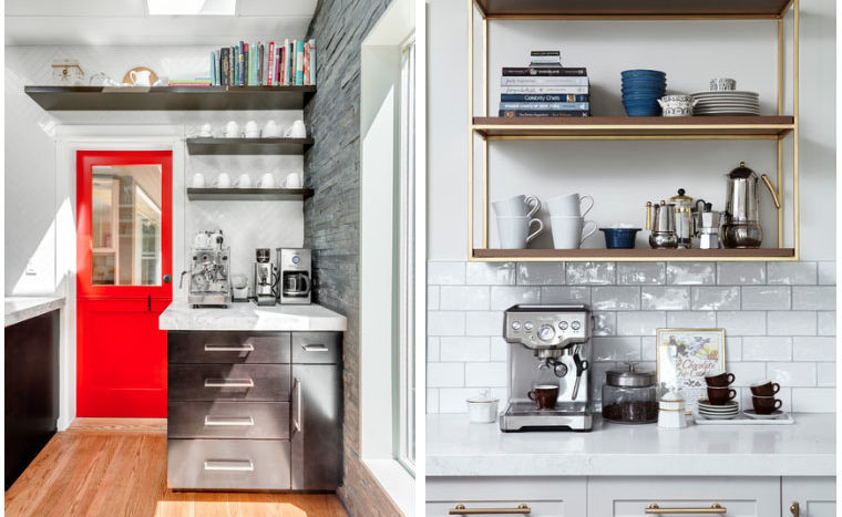 Coffee Bar Inspiration! Create a space in your home to keep all of your coffee making goodies, and save time in the mornings by having everything in one place!